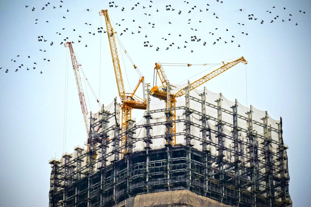 Crane on top a building